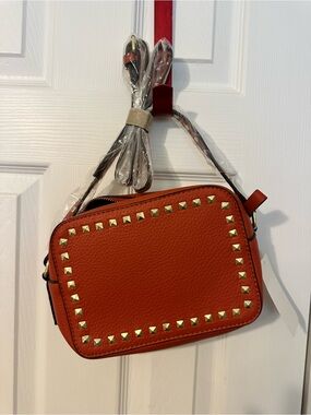 Compact Orange Studded Crossbody Bag - Unbranded